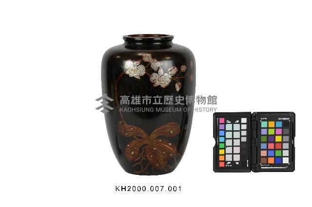 黑漆彩繪蝴蝶蘭紋瓶藏品圖，第1張