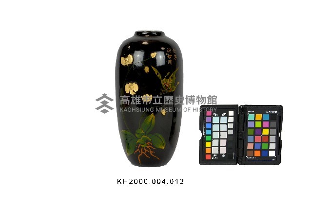 黑漆鑲嵌彩繪花蝶紋瓶藏品圖，第1張