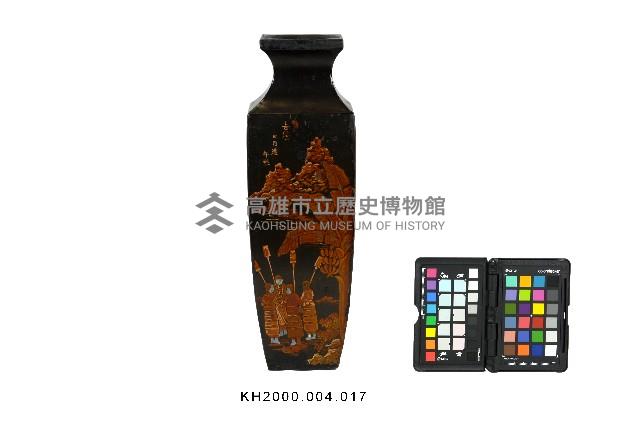 黑漆彩繪磨顯杵歌紋四方瓶藏品圖，第1張