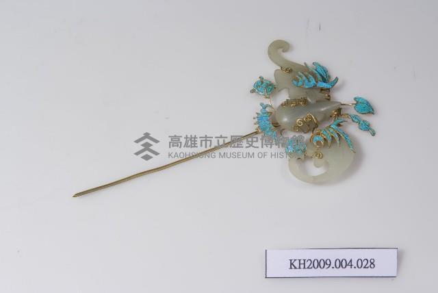 銀鎏金點翠鑲玉福在眼前簪藏品圖，第1張