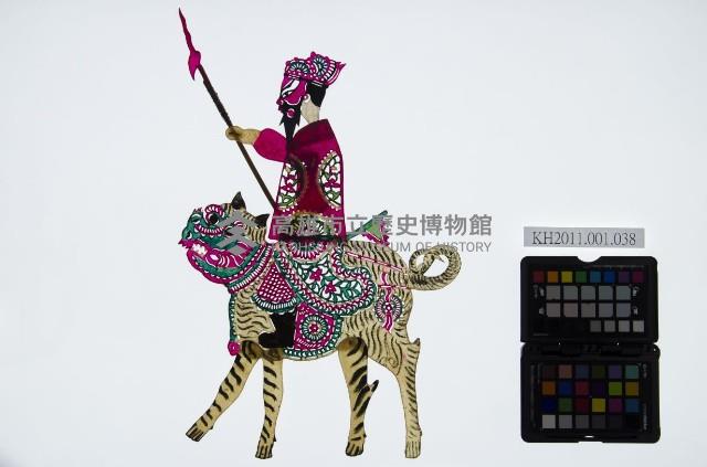 皮影戲偶全身男騎-老武淨騎老虎藏品圖，第1張