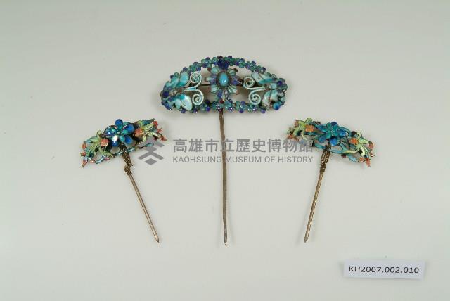 銀琺瑯蝴蝶花卉簪藏品圖，第1張