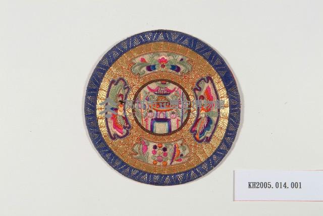 米白緞地盤金彩繡樓閣看花片-1藏品圖，第1張