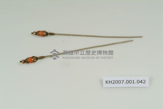 銀鎏金鑲珊瑚蓮座簪藏品圖，第1張