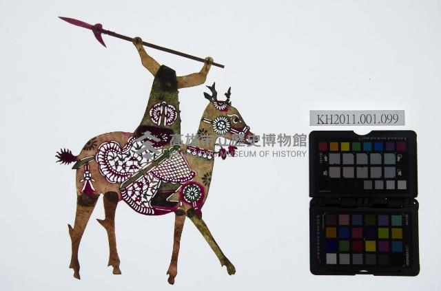 皮影戲偶右男騎-老武生騎鹿（偶身）藏品圖，第1張