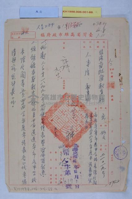 陳定閤校長等人四十四學年度考績表藏品圖，第1張