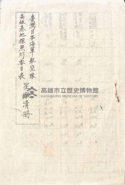 高雄地區日軍移交清冊（六份）藏品圖，第5張