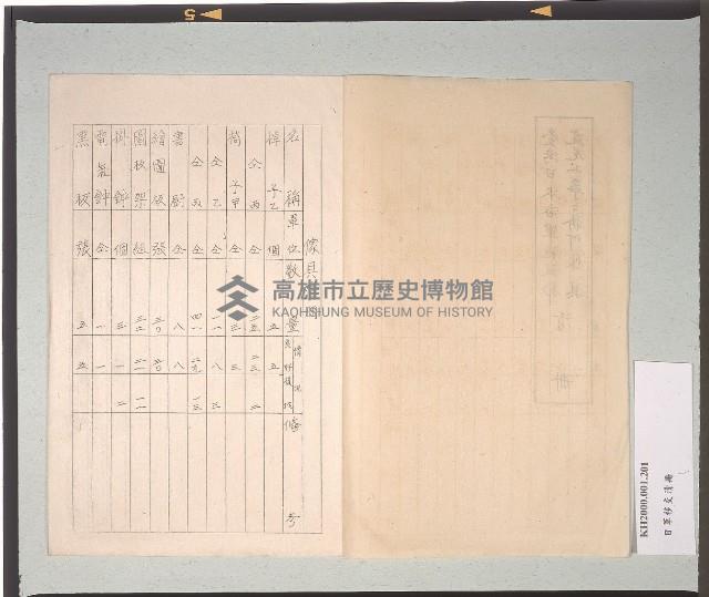 臺灣日本海軍施設部虎尾工事事務所傢具清冊藏品圖，第3張