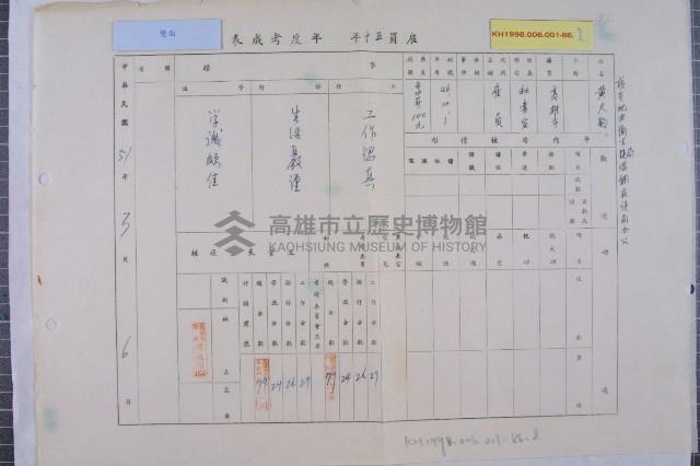 各科室雇員五十年度考成案藏品圖，第13張