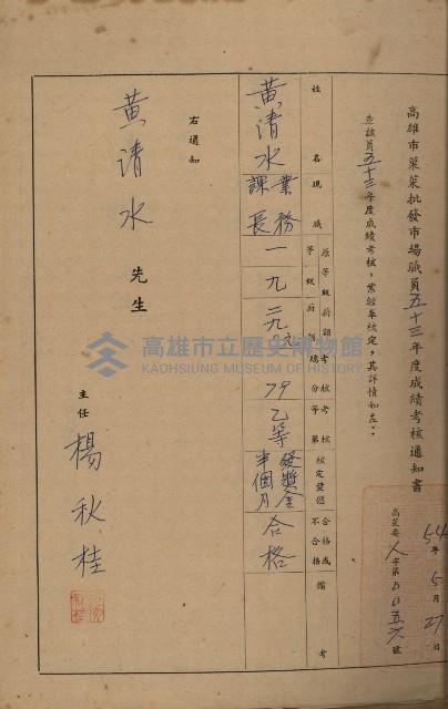 高雄市果菜市場員工學歷證件（黃清水）藏品圖，第22張