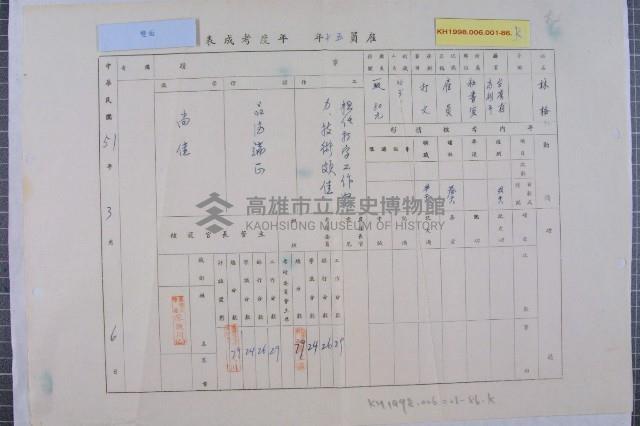 各科室雇員五十年度考成案藏品圖，第12張
