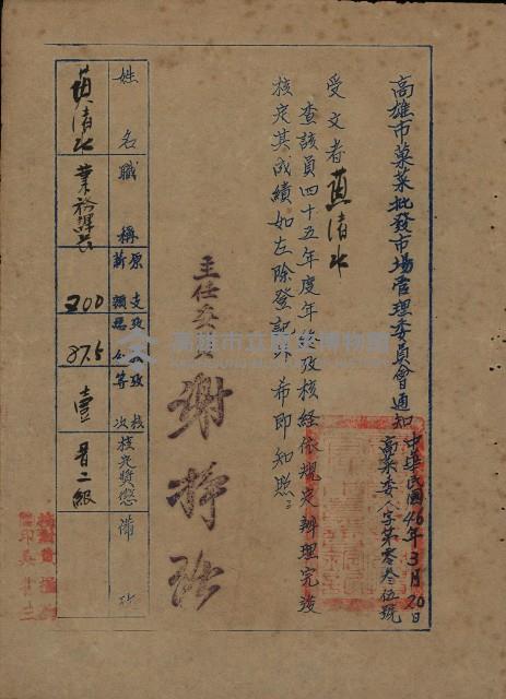 高雄市果菜市場員工學歷證件（黃清水）藏品圖，第25張