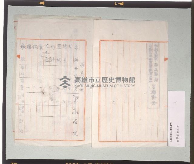 台灣日本海軍警備隊大崗山特設見張所需品傢具呈繳清冊藏品圖，第3張