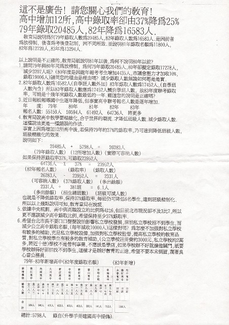 台北市公立高中錄取率問題文宣的圖片