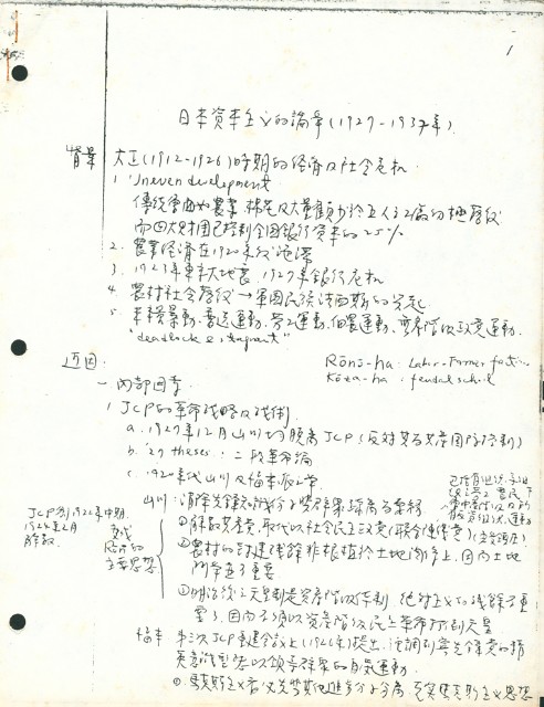 〈日本資本主義的論爭（1927~1937年）〉手稿