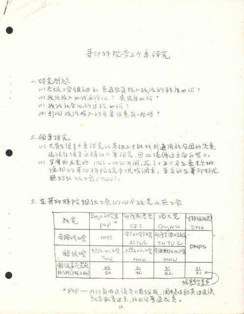 〈哥印拜陀勞工個案研究〉手稿的圖片