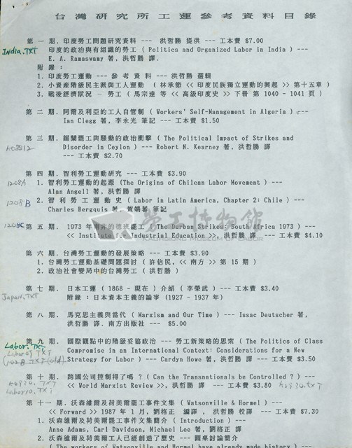 台灣研究所(紐約)工運參考資料目錄藏品圖，第5張