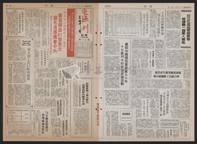 《加工出口區區刊半月刊合訂本》第193期至第338期藏品圖，第233張