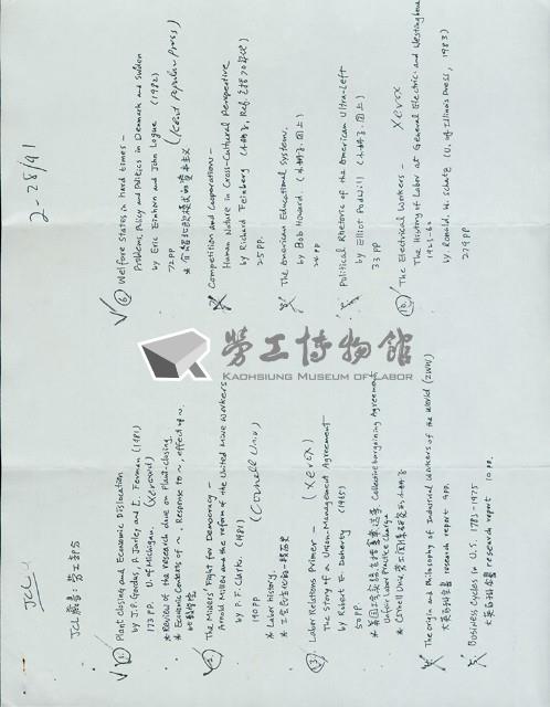 JCL1991年2月藏書目錄藏品圖，第1張