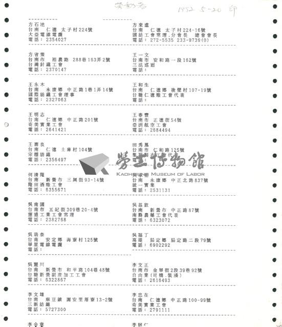 「1992高雄執評委」聯絡名冊藏品圖，第1張