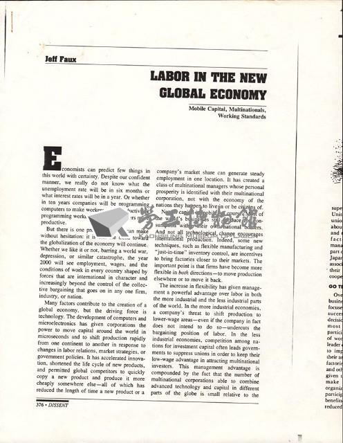 英文文章〈Labor in The New Global Economy〉影本藏品圖，第1張