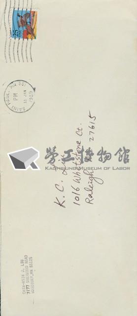 CHIN-HSIN J. LIU 1989年1月11日寄信封藏品圖，第1張