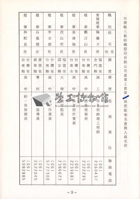 台南縣三新紡織股份有限公司產業工會第2屆第1次會員大會手冊藏品圖，第4張