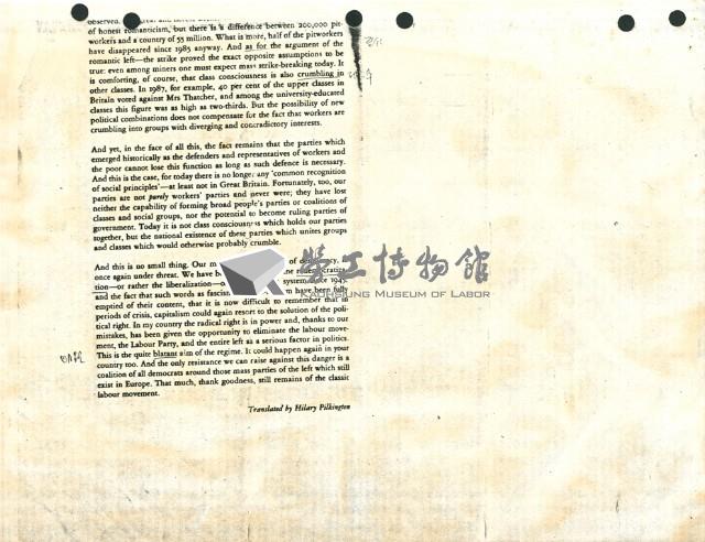 英文文章〈Farewell to the classic labour movement?〉影本藏品圖，第8張