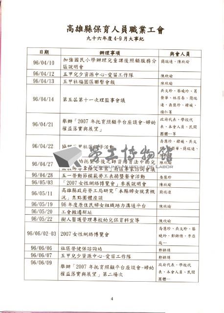 高雄縣保育人員職業工會、高雄市輔育人員職業工會、台南市保育人員職業工會、台南縣保育人員職業工會、台北市教保人員協會《聯合會刊》2007年8月藏品圖，第9張