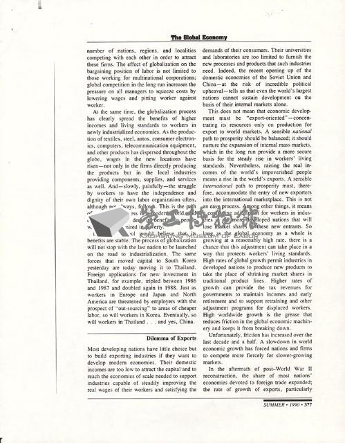 英文文章〈Labor in The New Global Economy〉影本藏品圖，第2張