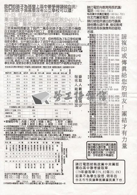 台北市公立高中錄取率問題文宣藏品圖，第2張