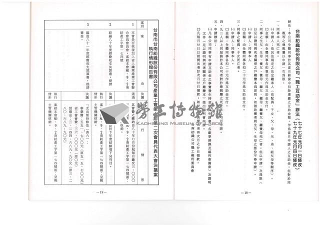 台南紡織公司產業工會第10屆第3次會員代表大會手冊藏品圖，第23張