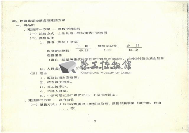 台機公司股權標售未成後續處理建議方案影本藏品圖，第3張