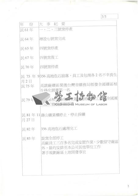 台灣水泥公司高雄廠歷年大事記影本藏品圖，第3張
