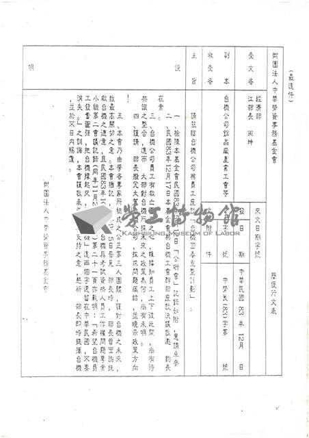 財團法人中華勞資事務基金會相關文獻(影本)藏品圖，第1張