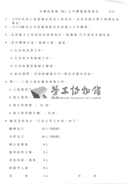 臺機船舶廠黃人國先生黃色資料夾文獻藏品圖，第1張