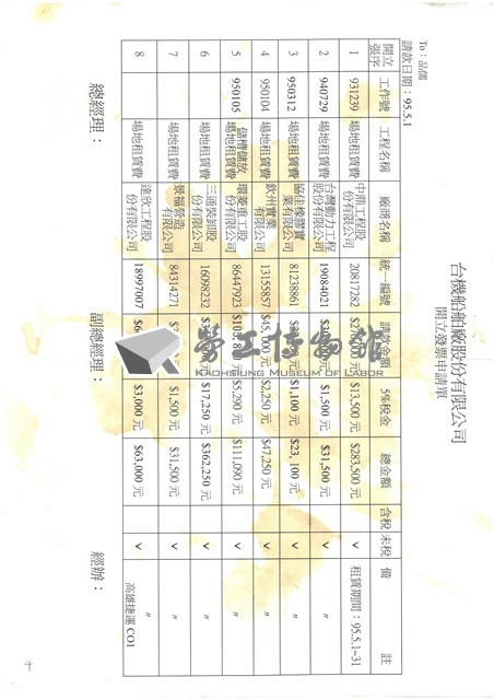台機船舶廠股份有限公司數據表格(影本)藏品圖，第4張