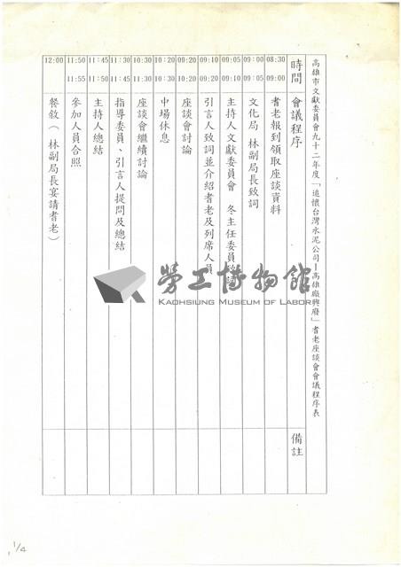 民國92年「追懷台灣水泥公司高雄廠興廢」耆老座談會紀錄檔案藏品圖，第24張