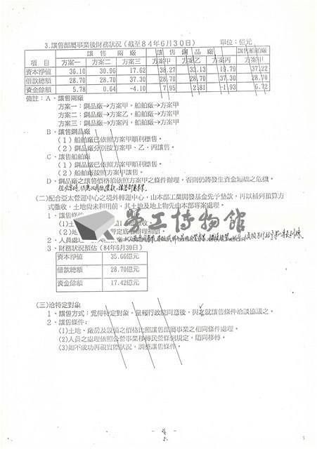 台機公司股權標售後續方案文獻影本藏品圖，第5張
