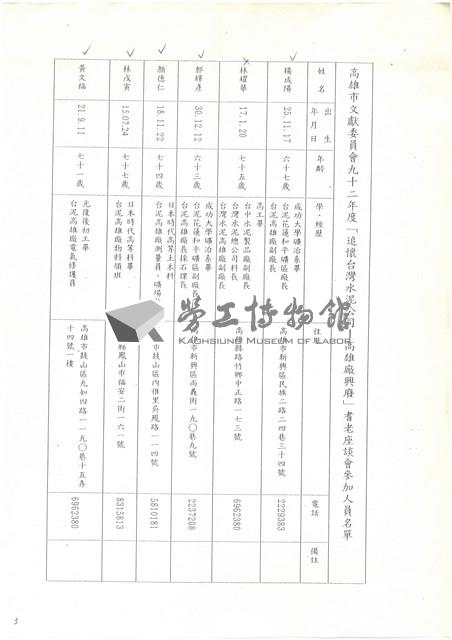 民國92年「追懷台灣水泥公司高雄廠興廢」耆老座談會紀錄檔案藏品圖，第26張