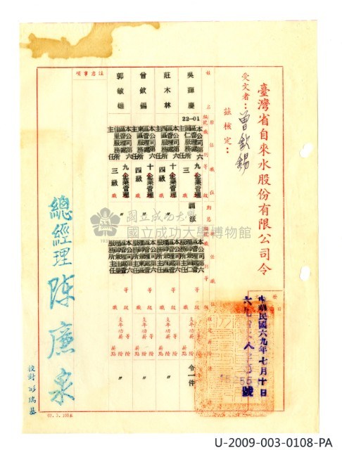 曾欽錫《臺灣省自來水股份有限公司第六區管理處公務員任用審查證明文件》藏品圖，第19張