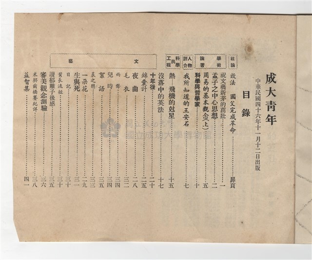 《成大青年》第八期(1957年出版)藏品圖，第2張