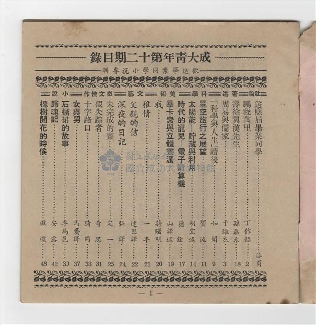 《成大青年》第十二期(1958年出版)藏品圖，第3張