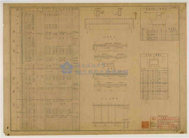 《臺灣省立成功大學圖書館新建工程設計圖》圖組─〈R.C.配筋表〉藏品圖，第1張