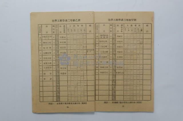 民國44年第一學期臺灣省立工學院科目時間表藏品圖，第3張