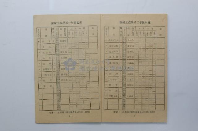 民國44年第一學期臺灣省立工學院科目時間表藏品圖，第13張