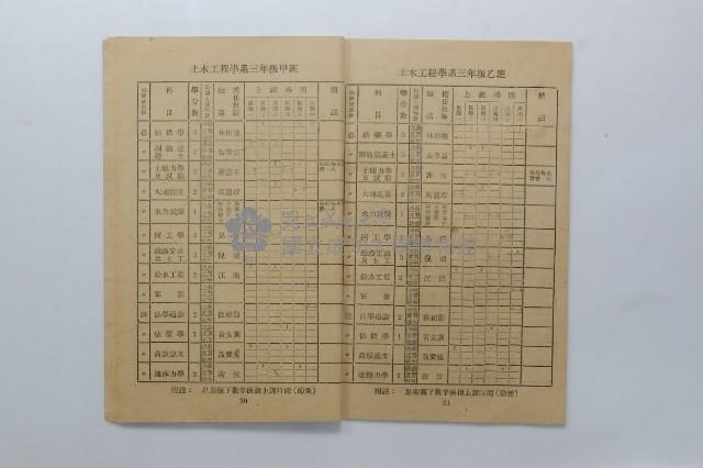 民國44年第一學期臺灣省立工學院科目時間表藏品圖，第9張