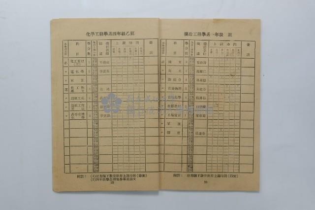 民國44年第一學期臺灣省立工學院科目時間表藏品圖，第5張
