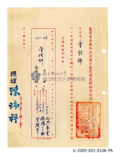 Taiwan Province Water Corporation sixth general affairs department public servant appointment certificate Collection Image, Figure 20, Total 41 Figures