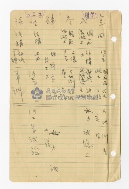 張紹竑手寫三年級上學期「科目時間表」藏品圖，第1張